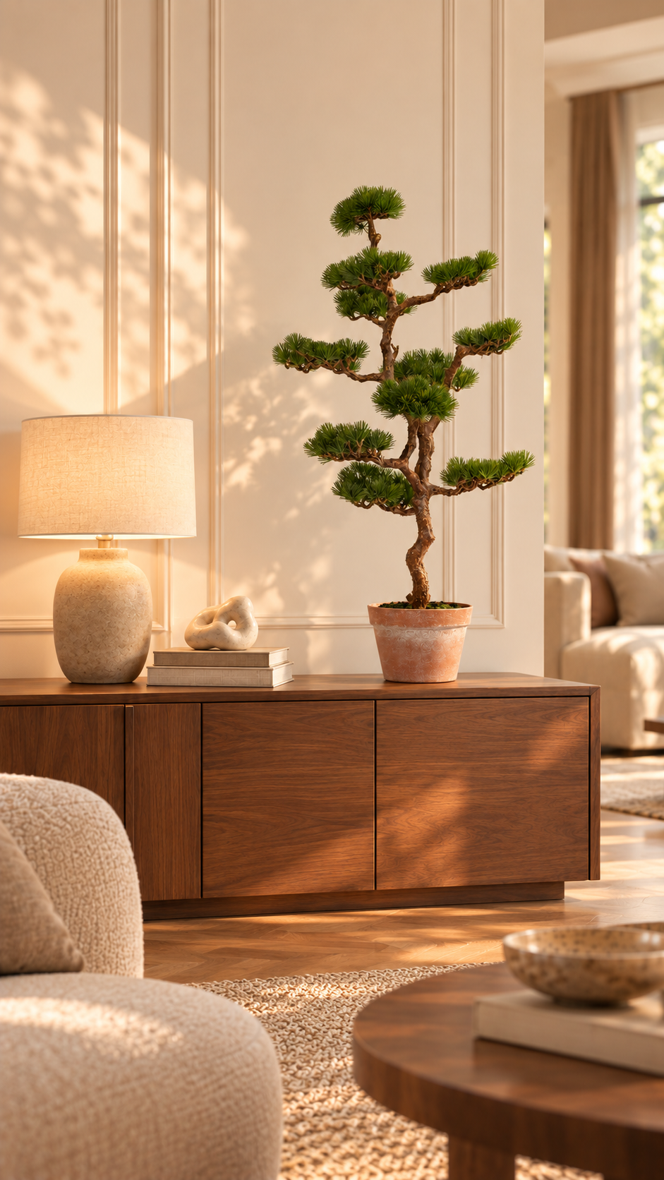 93cm Buddhist Pine Tree, Realistic Potted Bonsai-Style Plant