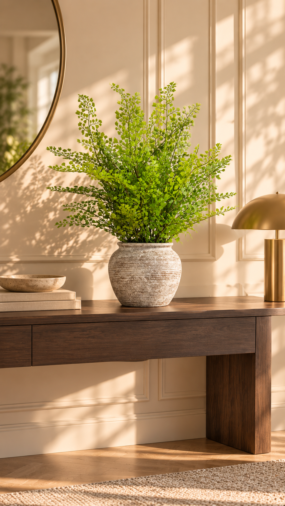 62cm Maidenhair Fern in Textured Stone Planter