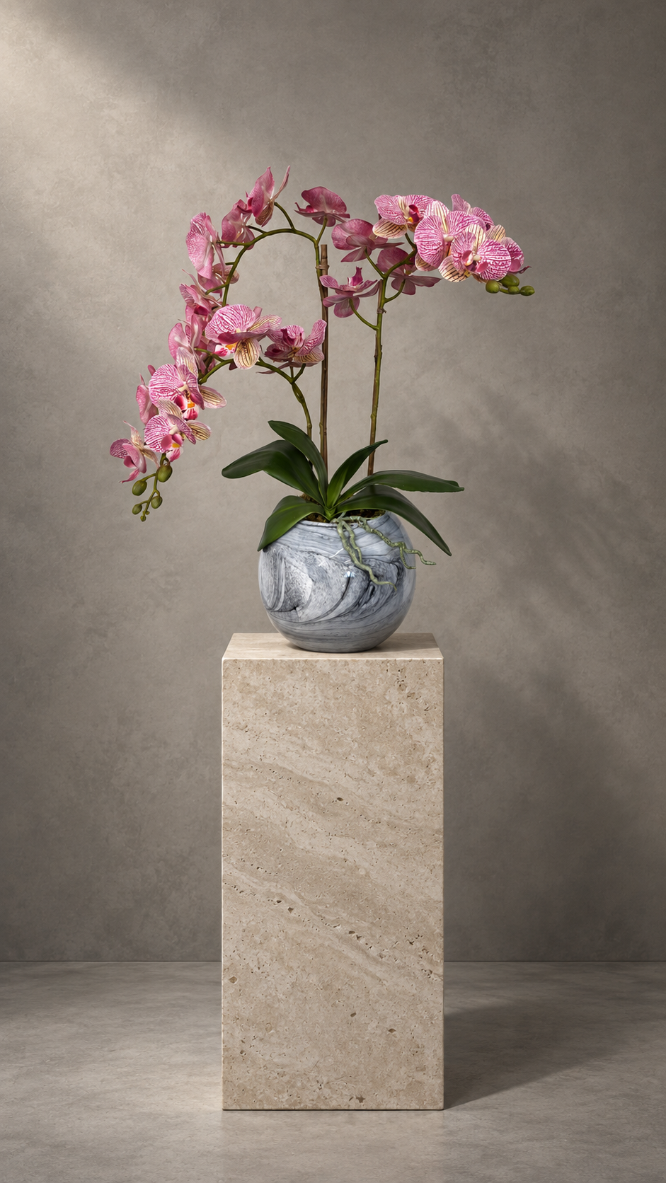 Stripped Pink Orchids in Marble Vase 70cm