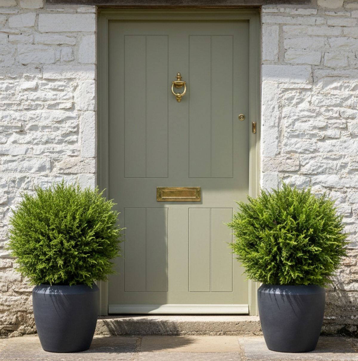Pair of 60cm UV-Resistant Artificial Cypress Ball Trees in Black Norfolk Planters
