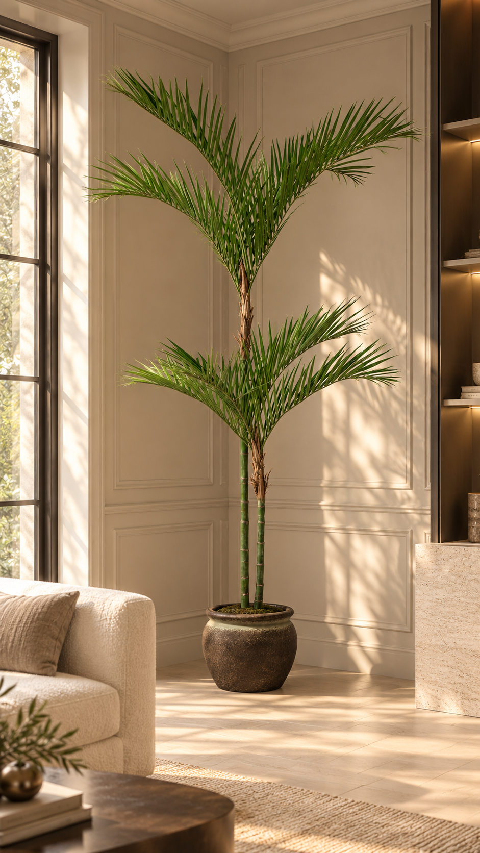 260cm Fire-Rated Areca Palm in Antiqued Bronze Planter
