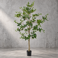 180cm UV-resistant artificial Indian Laurel Tree with natural green foliage, realistic trunk and black nursery pot against a textured grey concrete background.