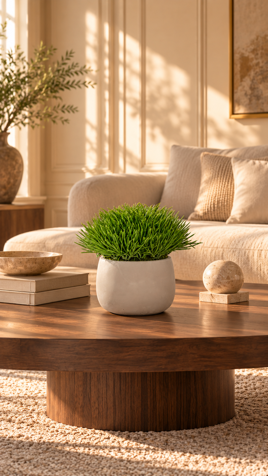 21cm Artificial Grass Arrangement in Pale Stone Planter